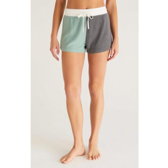 NEW! Z SUPPLY Charcoal Gray / Heather Green Colorblock Opposites Attract Short S - Picture 1 of 7